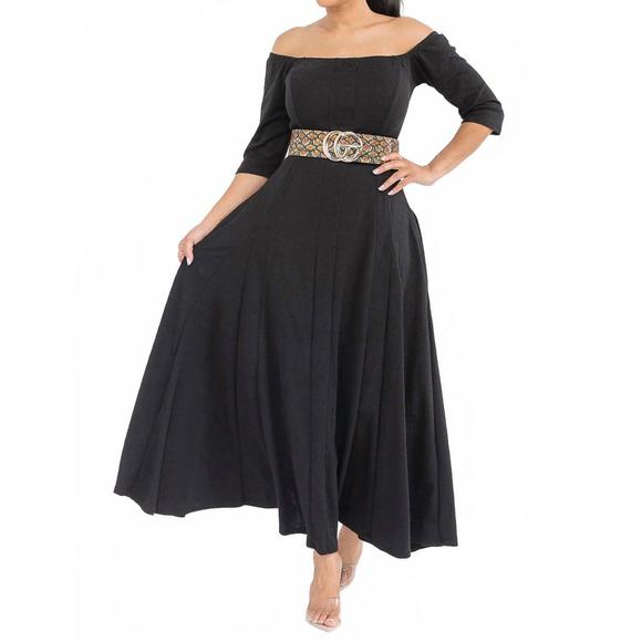 NEW KAREN T DESIGN off the shoulder maxi dress in black Maxi